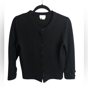 Kate Spade Live Colorfully Black Wool/Cashmere 3/4 Sleeve Bow Cuff Cardigan